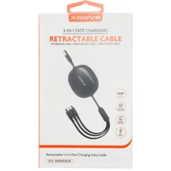 Xssive 3in1 Retractable Fast Charging Cable XSS-3IN1DESK2B - Zwart