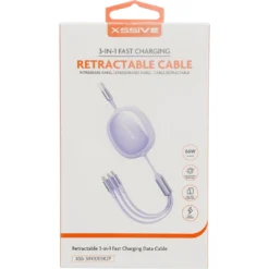 Xssive 3in1 Retractable Fast Charging Cable XSS-3IN1DESK2P - Paars