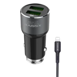 Xssive C30L Duo Car Charger+Cable for iPhone 3.6A - Zwart